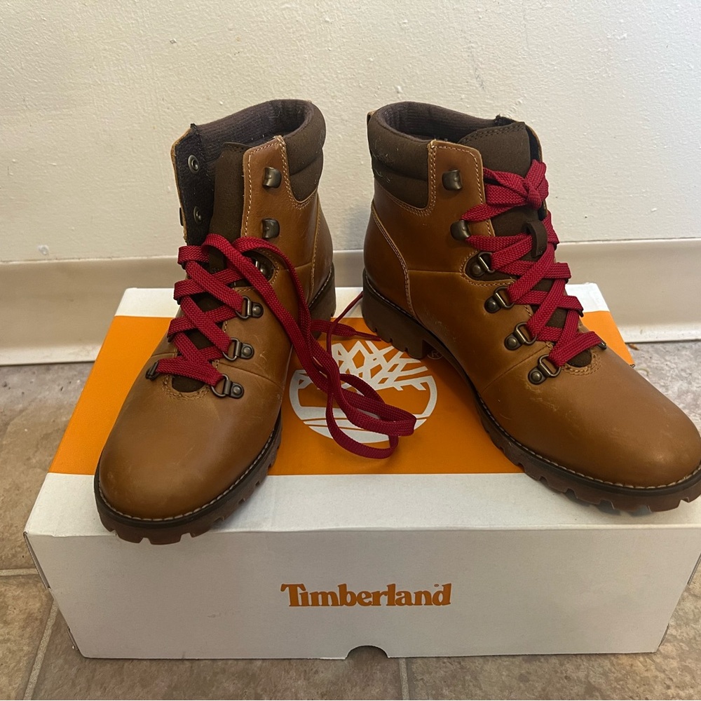 Timberland Tan Boots with Red Laces